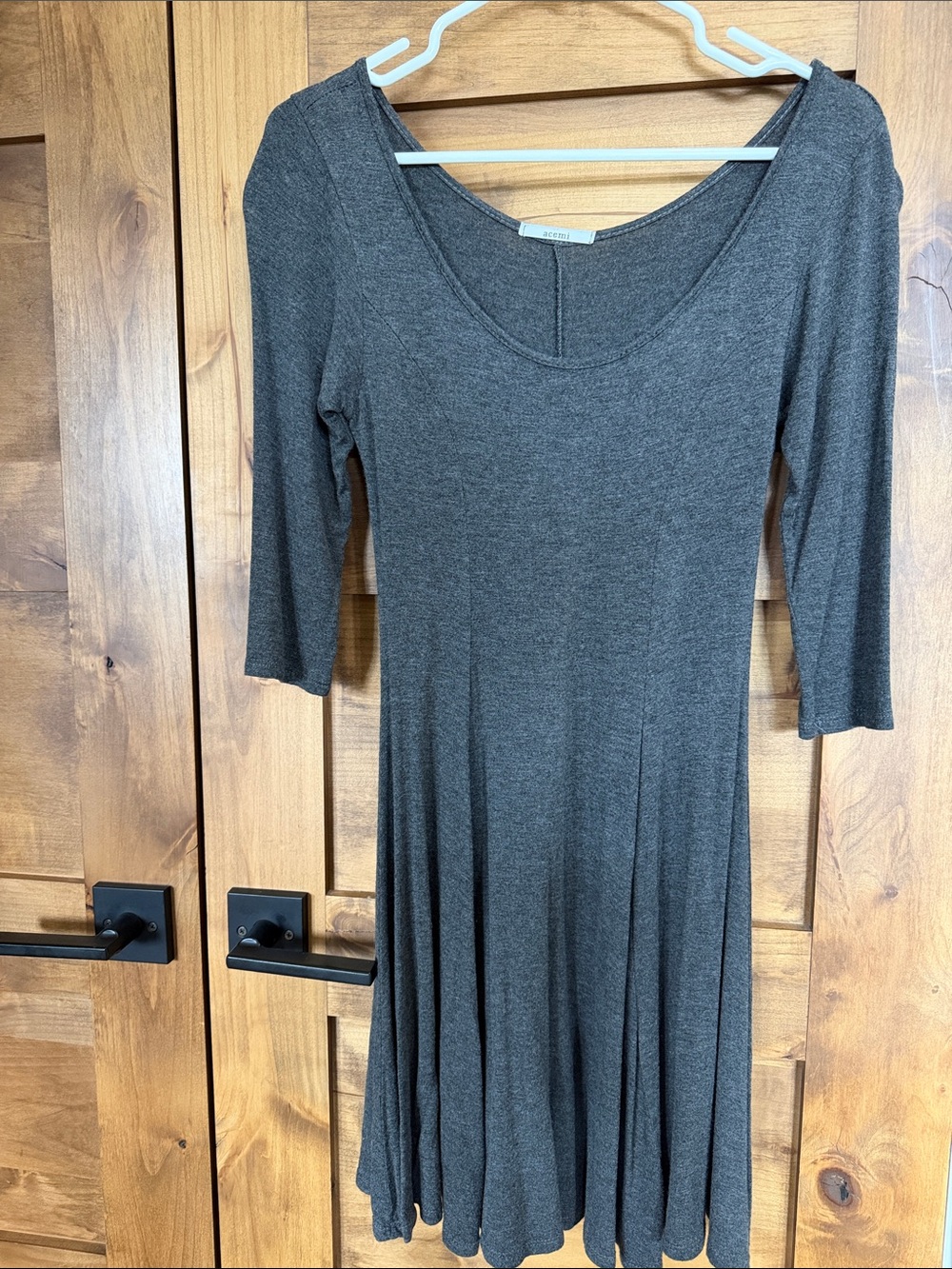 Acemi Dark Charcoal Gray Long Sleeve Scoop Neck Swing Dress